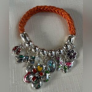 🦋 Orange Charm Bracelet with Silver Accents NWOT